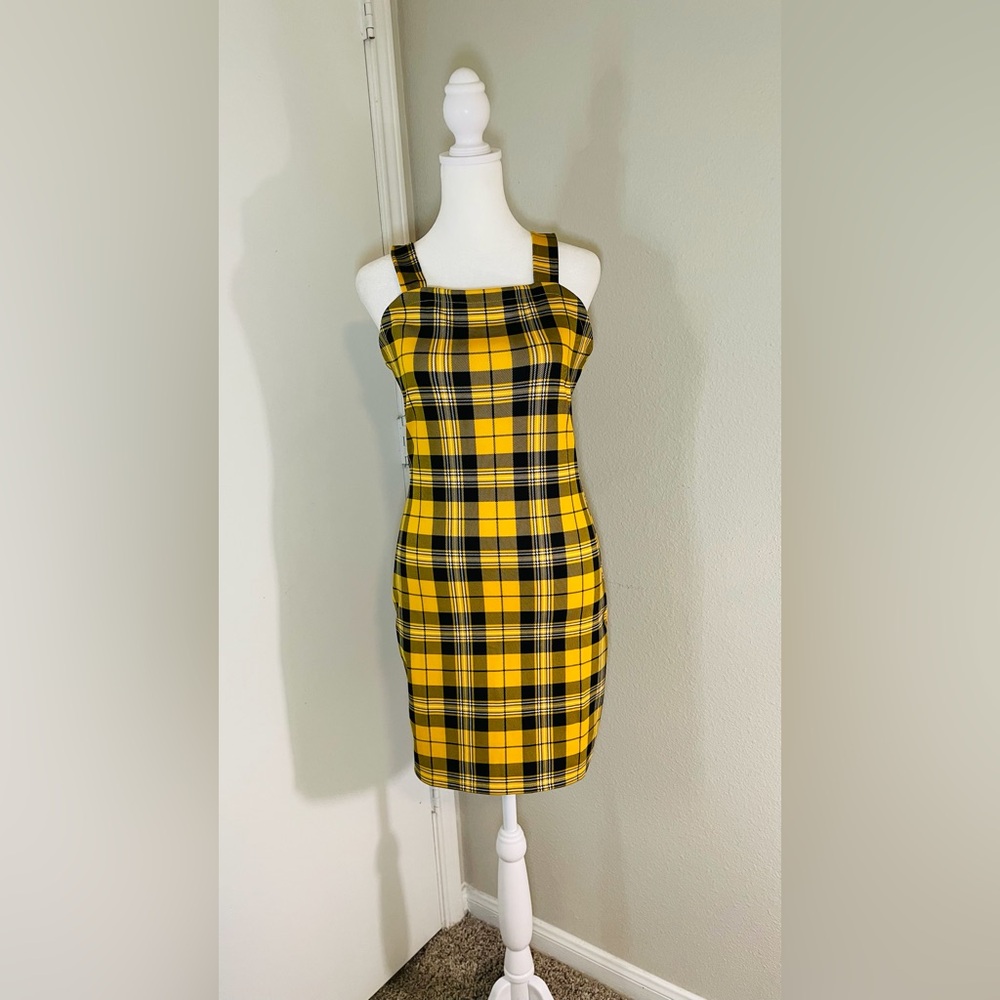 Jolie & Joy NWT Yellow Black Tartan Plaid 90s Clueless Bodycon Dress M